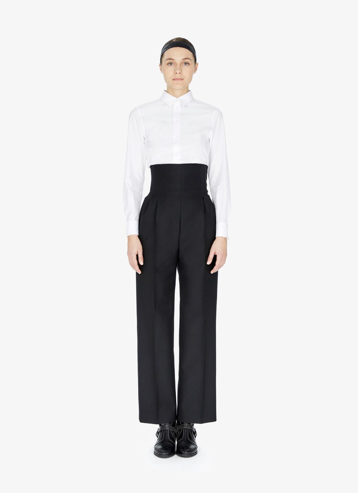 High-Rise Wool-Blend Dress Pant  ALAÏA BLACK HIGH-RISE WOOL-BLEND DRESS PANT